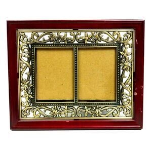Vintage Cherry Wood Divided Photo Frame Connoisseur Fleur De Lis 2.5” x 3.5”